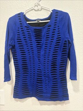 Express Royal Blue Long Sleeve Cutout Knit Top